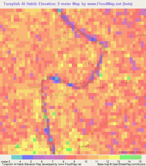 Turaytish Al Habib,Iraq Elevation Map