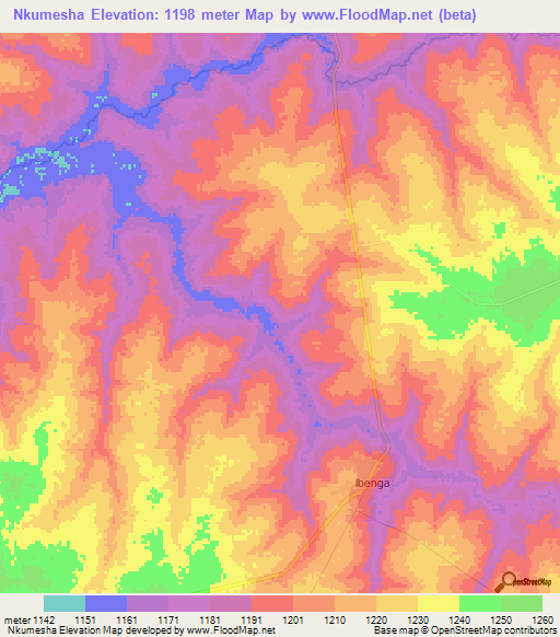 Nkumesha,Zambia Elevation Map