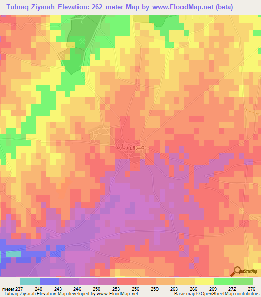 Tubraq Ziyarah,Iraq Elevation Map