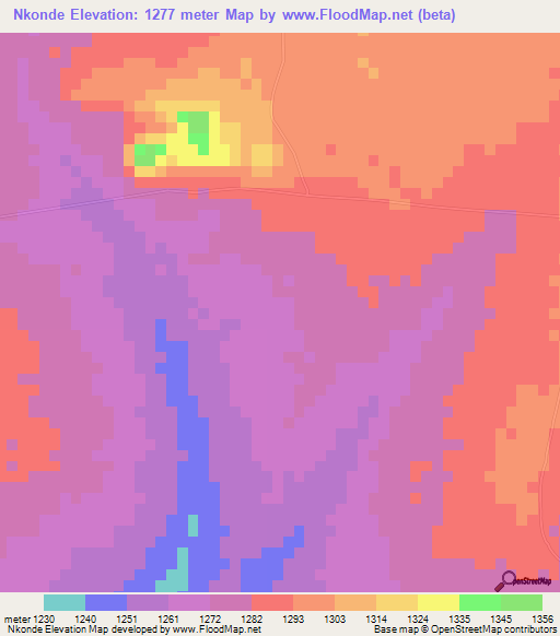 Nkonde,Zambia Elevation Map