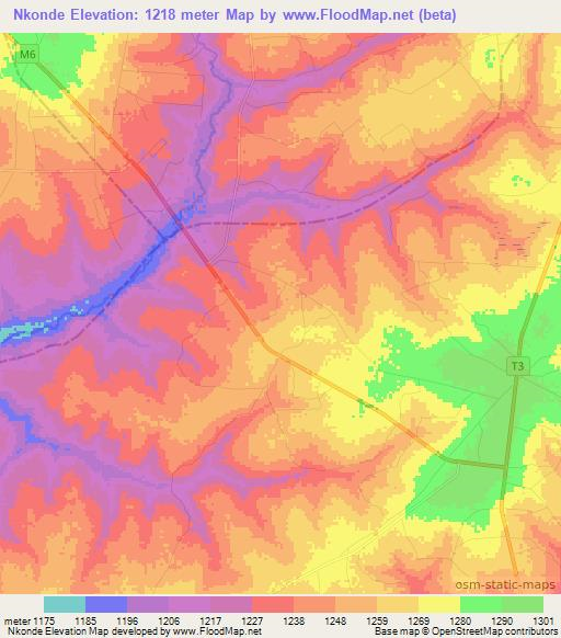 Nkonde,Zambia Elevation Map