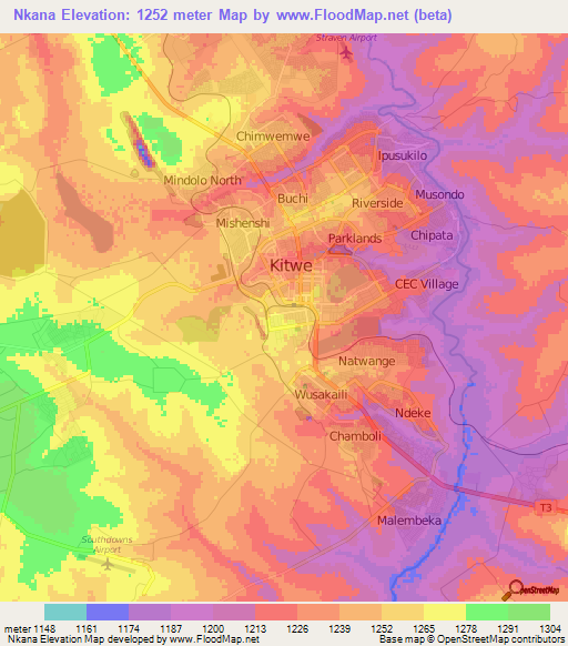 Nkana,Zambia Elevation Map