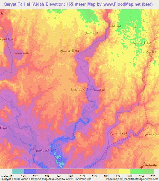 Qaryat Tall al `Aidah,Iraq Elevation Map