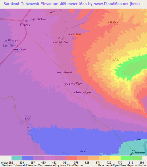 Sarukani Tubzawah,Iraq Elevation Map