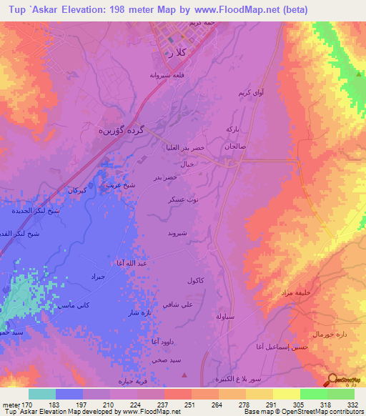 Tup `Askar,Iraq Elevation Map