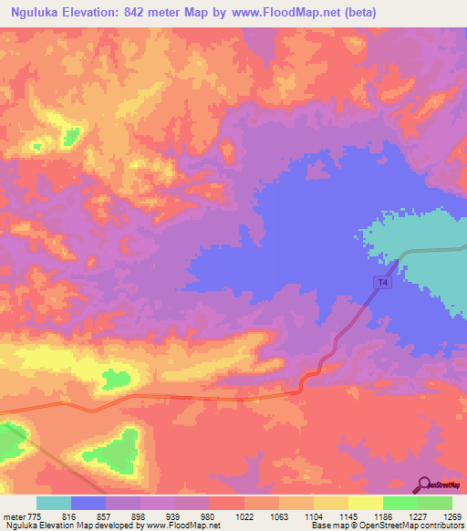 Nguluka,Zambia Elevation Map