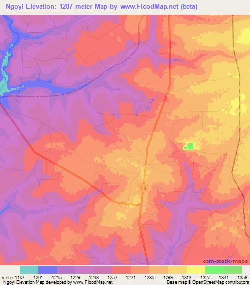 Ngoyi,Zambia Elevation Map