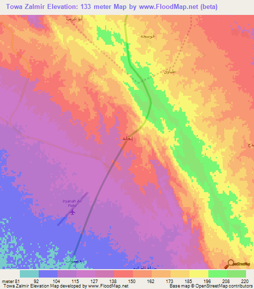 Towa Zalmir,Iraq Elevation Map