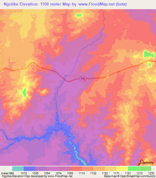 Ngolika,Zambia Elevation Map