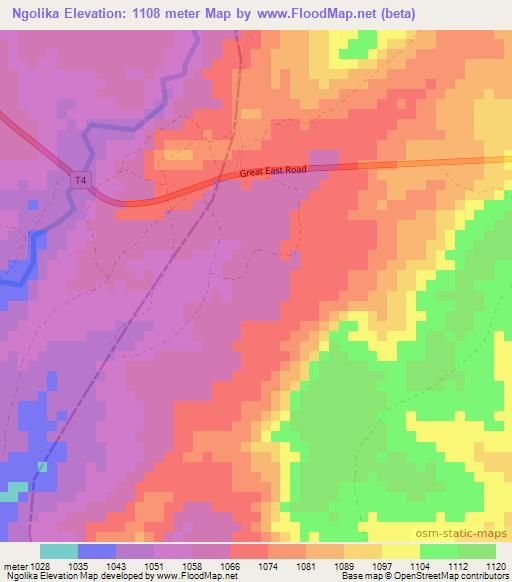 Ngolika,Zambia Elevation Map