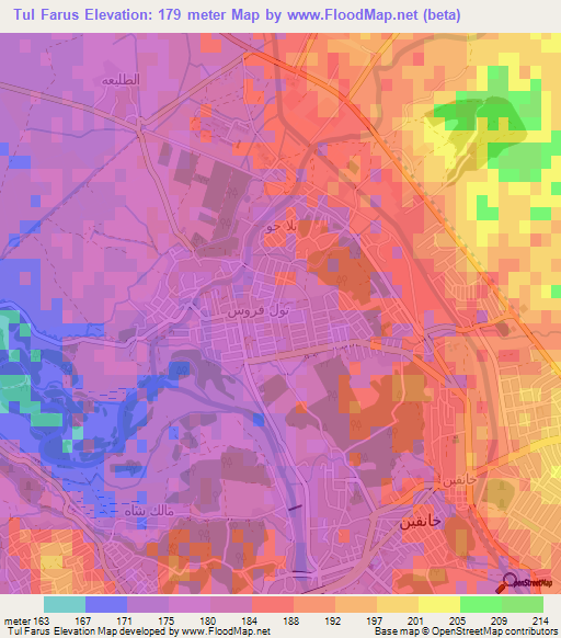 Tul Farus,Iraq Elevation Map