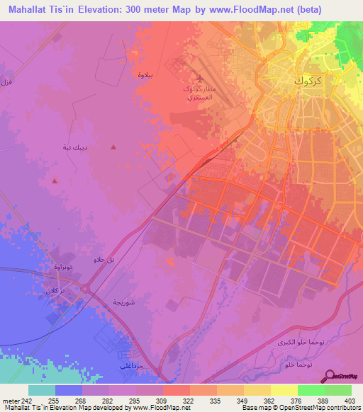 Mahallat Tis`in,Iraq Elevation Map