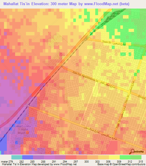 Mahallat Tis`in,Iraq Elevation Map