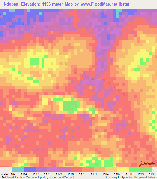 Ndubeni,Zambia Elevation Map