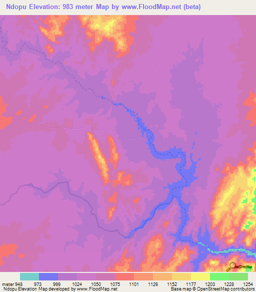 Ndopu,Zambia Elevation Map