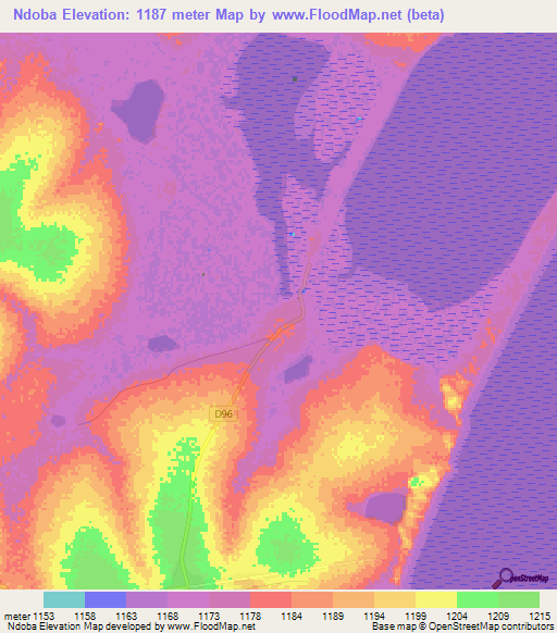 Ndoba,Zambia Elevation Map