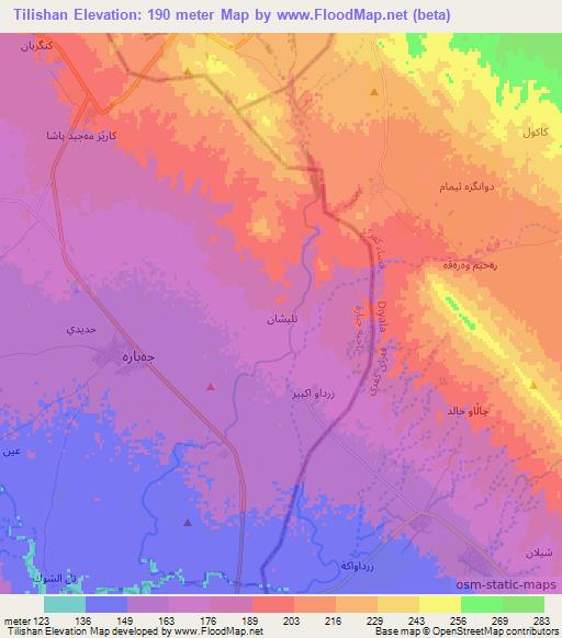 Tilishan,Iraq Elevation Map