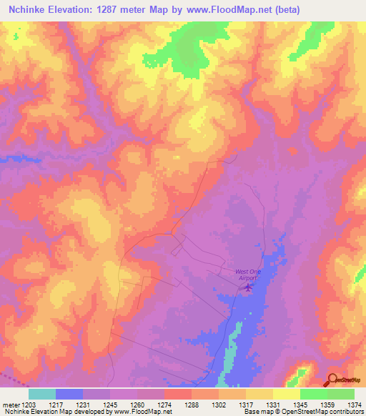 Nchinke,Zambia Elevation Map