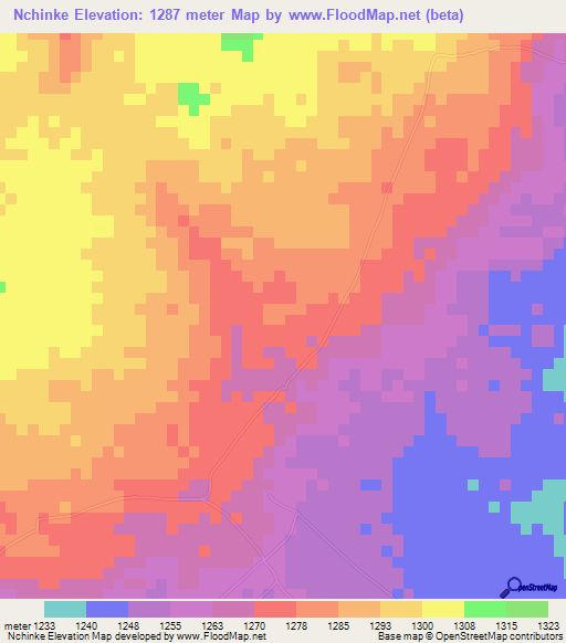 Nchinke,Zambia Elevation Map