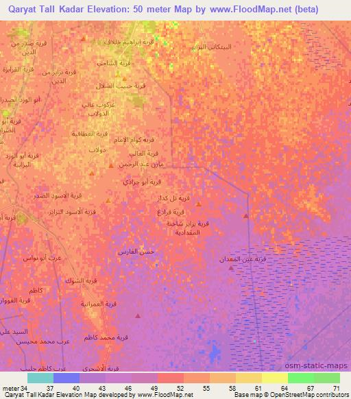 Qaryat Tall Kadar,Iraq Elevation Map