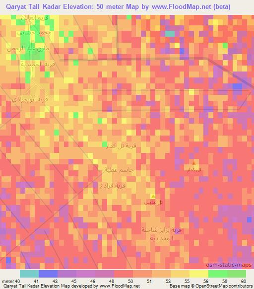 Qaryat Tall Kadar,Iraq Elevation Map