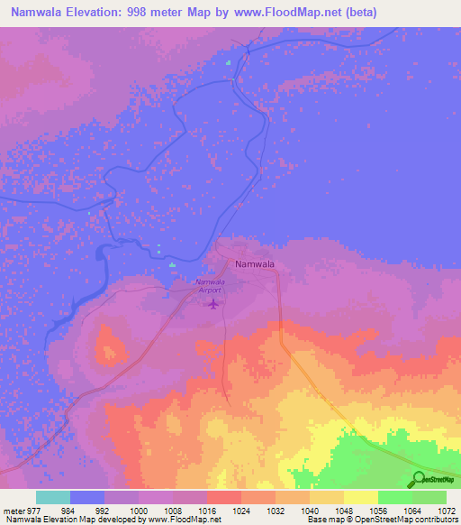 Namwala,Zambia Elevation Map