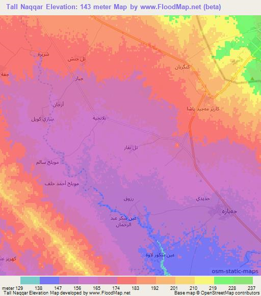 Tall Naqqar,Iraq Elevation Map