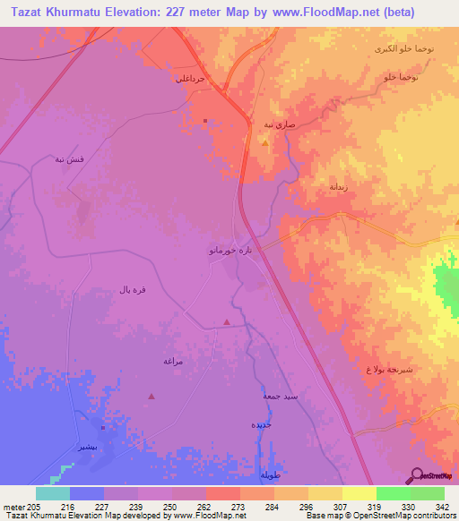 Tazat Khurmatu,Iraq Elevation Map