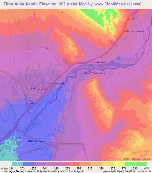 Tiran Agha Namiq,Iraq Elevation Map