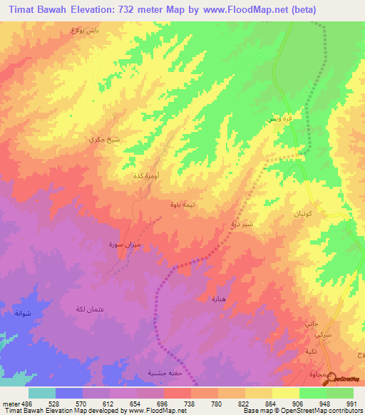 Timat Bawah,Iraq Elevation Map