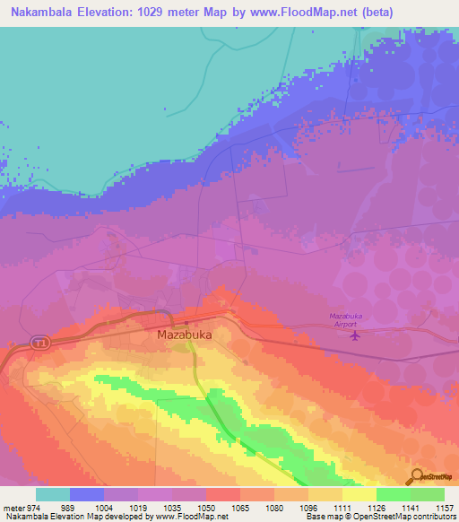 Nakambala,Zambia Elevation Map