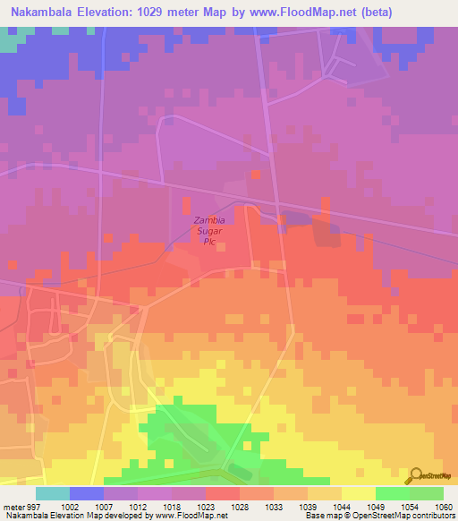 Nakambala,Zambia Elevation Map