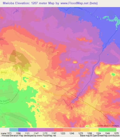 Mwioba,Zambia Elevation Map