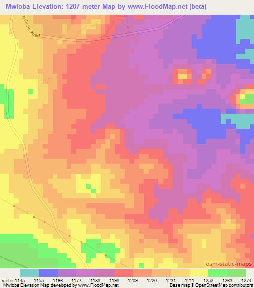 Mwioba,Zambia Elevation Map