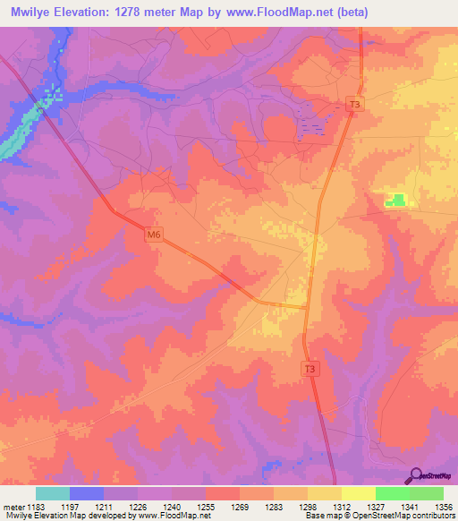 Mwilye,Zambia Elevation Map