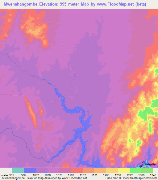 Mwenshangombe,Zambia Elevation Map