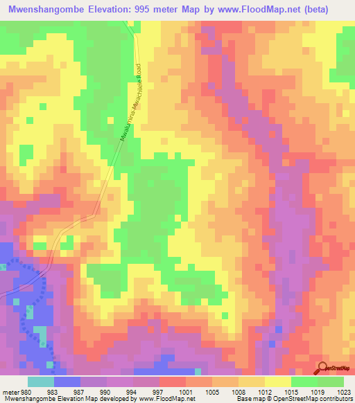 Mwenshangombe,Zambia Elevation Map