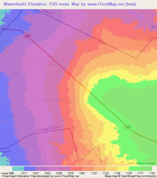 Mwembeshi,Zambia Elevation Map