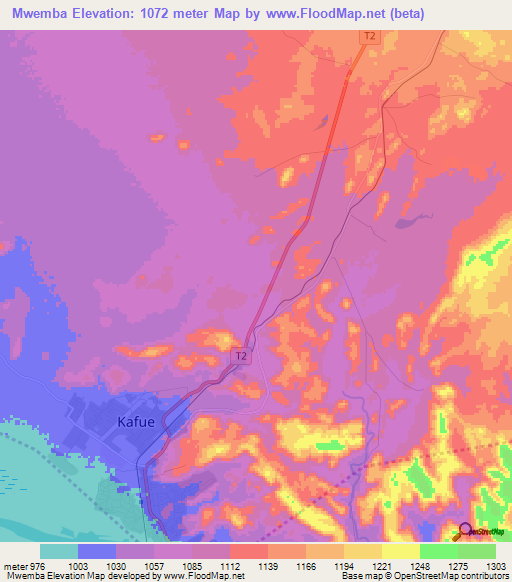 Mwemba,Zambia Elevation Map