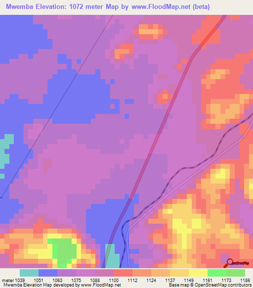 Mwemba,Zambia Elevation Map