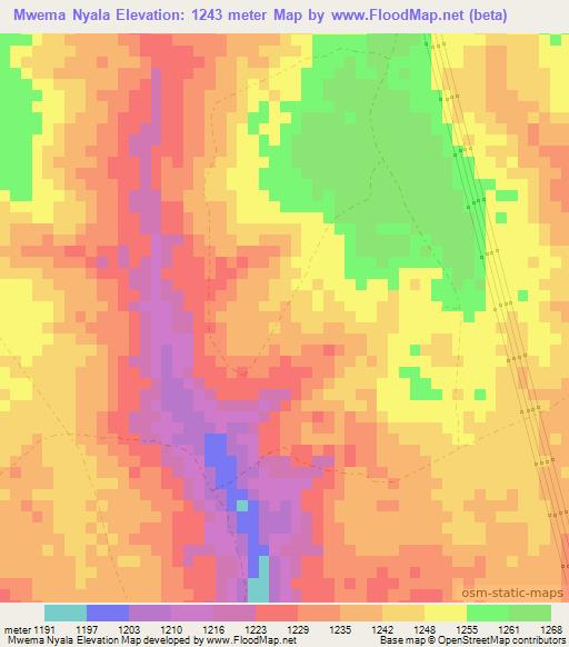 Mwema Nyala,Zambia Elevation Map