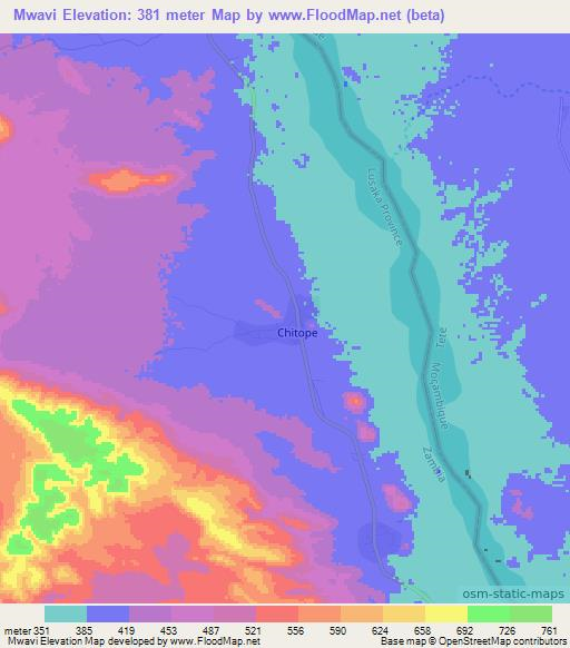 Mwavi,Zambia Elevation Map