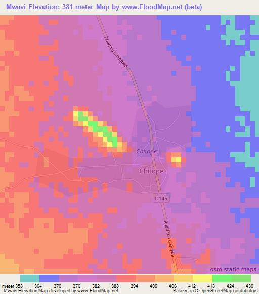 Mwavi,Zambia Elevation Map