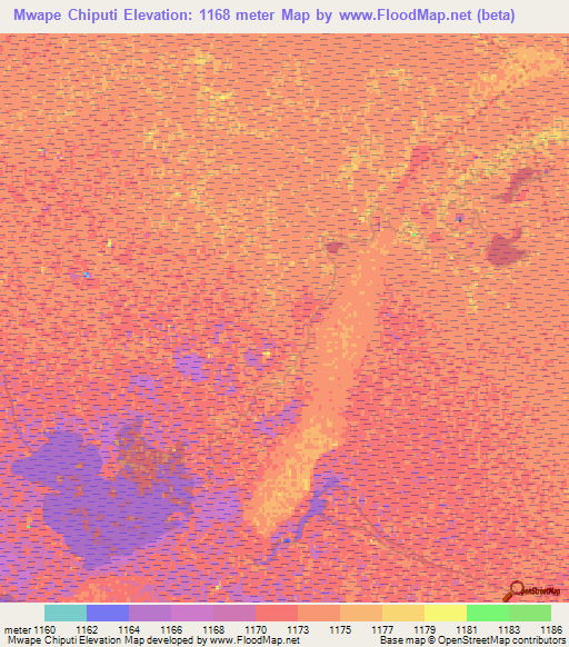 Mwape Chiputi,Zambia Elevation Map