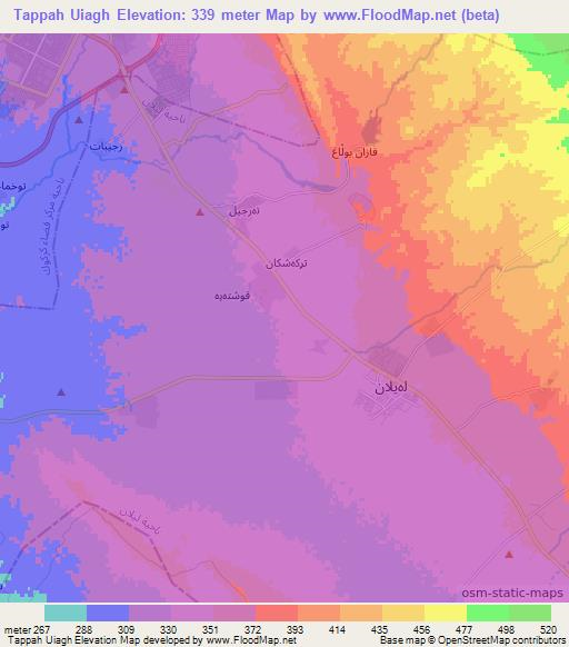 Tappah Uiagh,Iraq Elevation Map