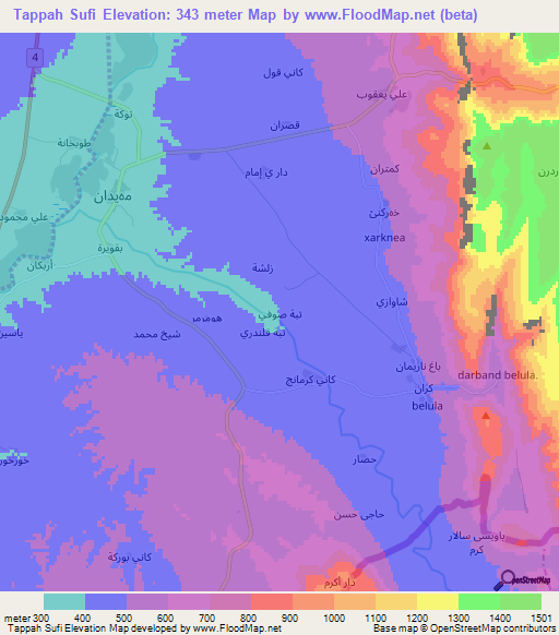 Tappah Sufi,Iraq Elevation Map