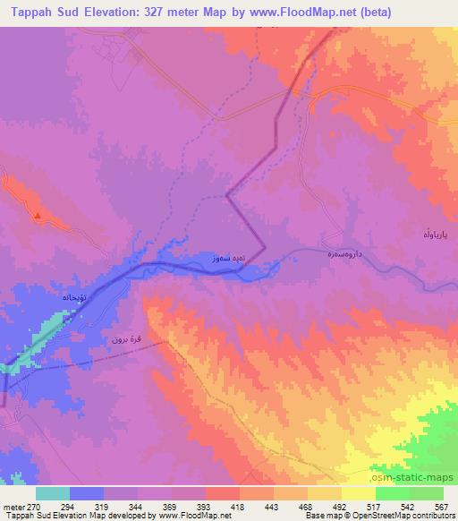 Tappah Sud,Iraq Elevation Map