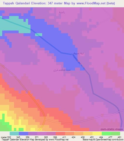 Tappah Qalandari,Iraq Elevation Map