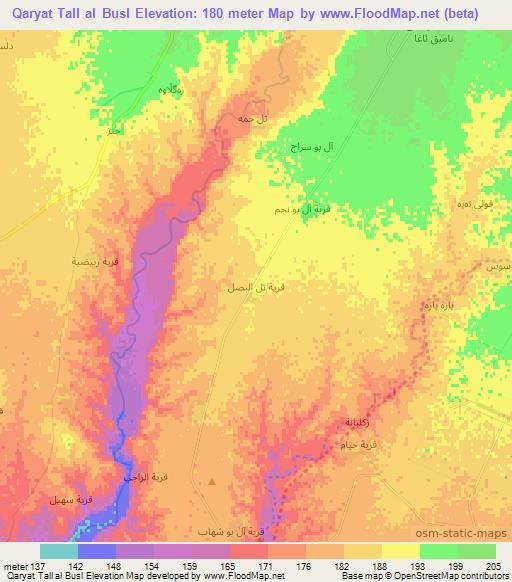 Qaryat Tall al Busl,Iraq Elevation Map