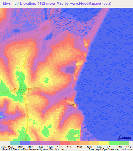 Mwamfuli,Zambia Elevation Map